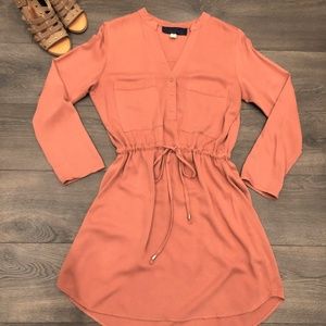 Francesca's Coral Drawstring Waist Dress